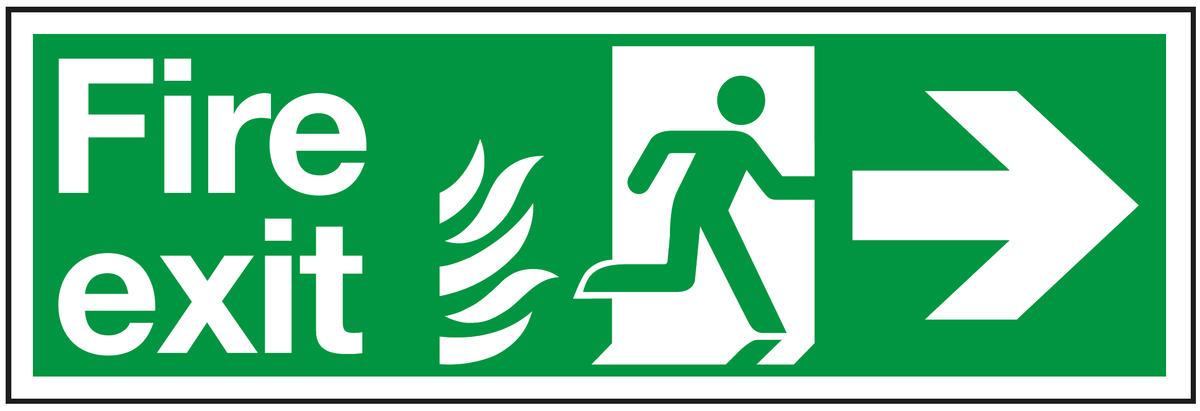 Fire Exit Running Man Right Arrow Right Flame safety sign