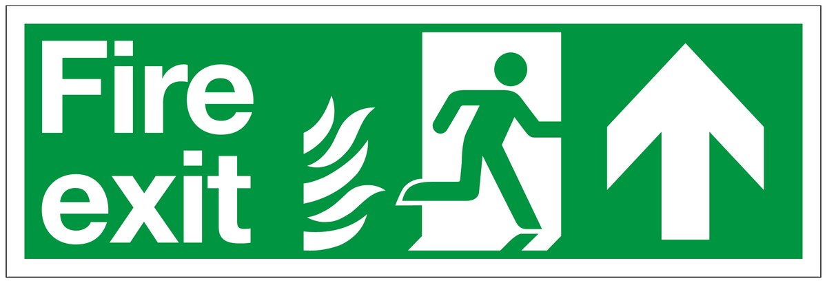 Fire Exit Running Man Right Arrow Up Flame safety sign