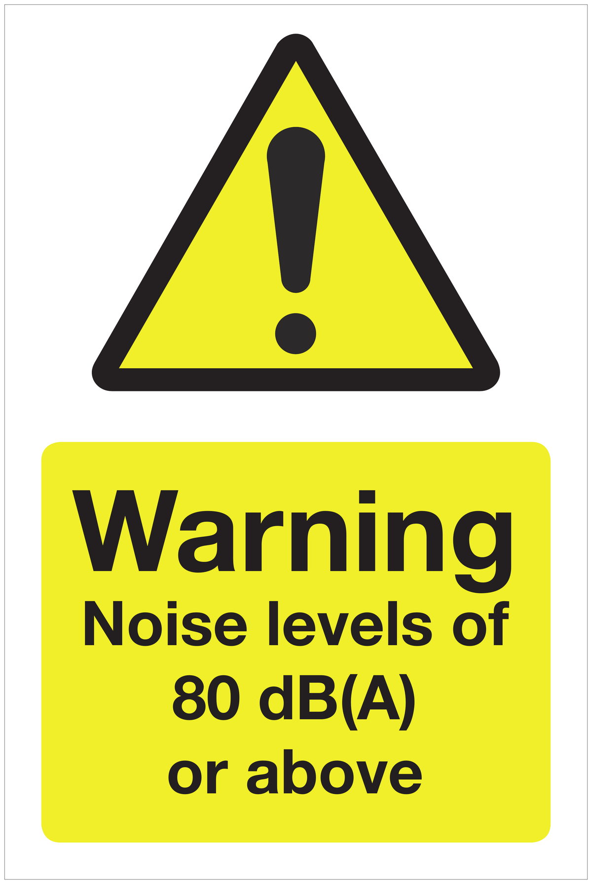 Warning Noise levels of 80 dB(A) or above hazard sign