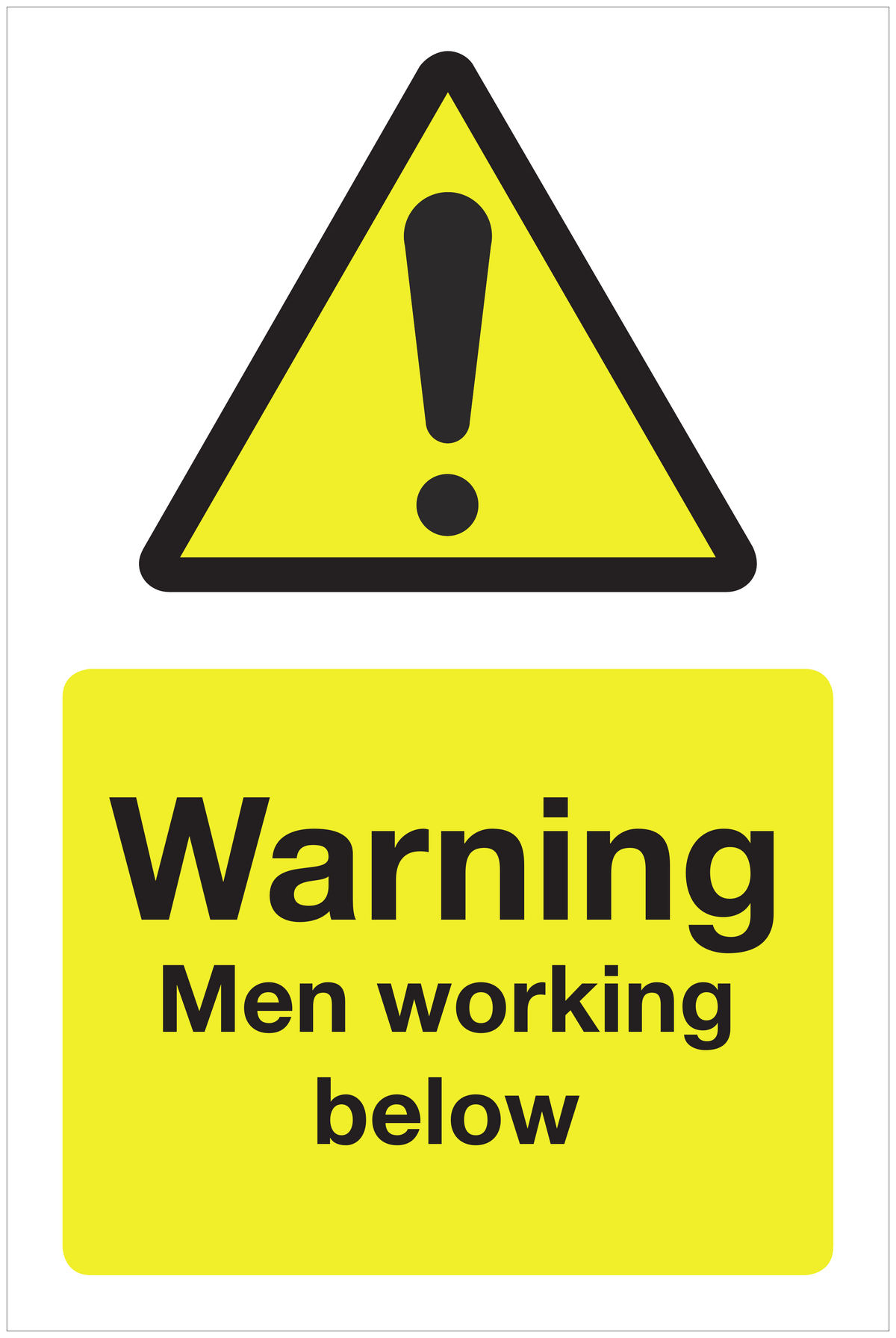 Warning Men working below hazard sign