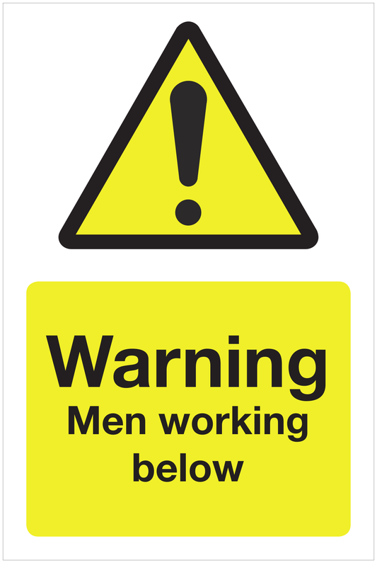 Warning Men working below hazard sign