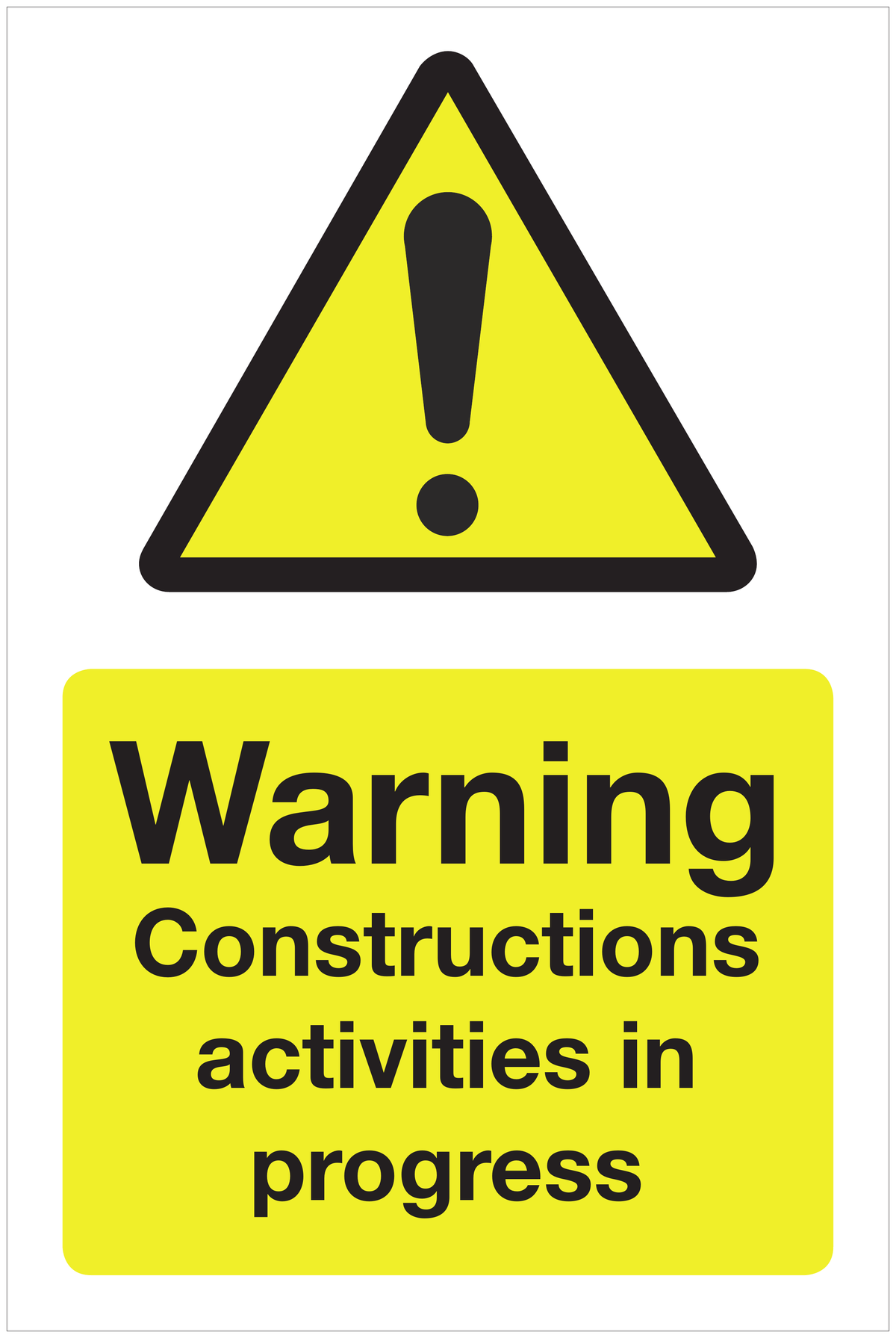 Warning Constructions activities in progress hazard sign