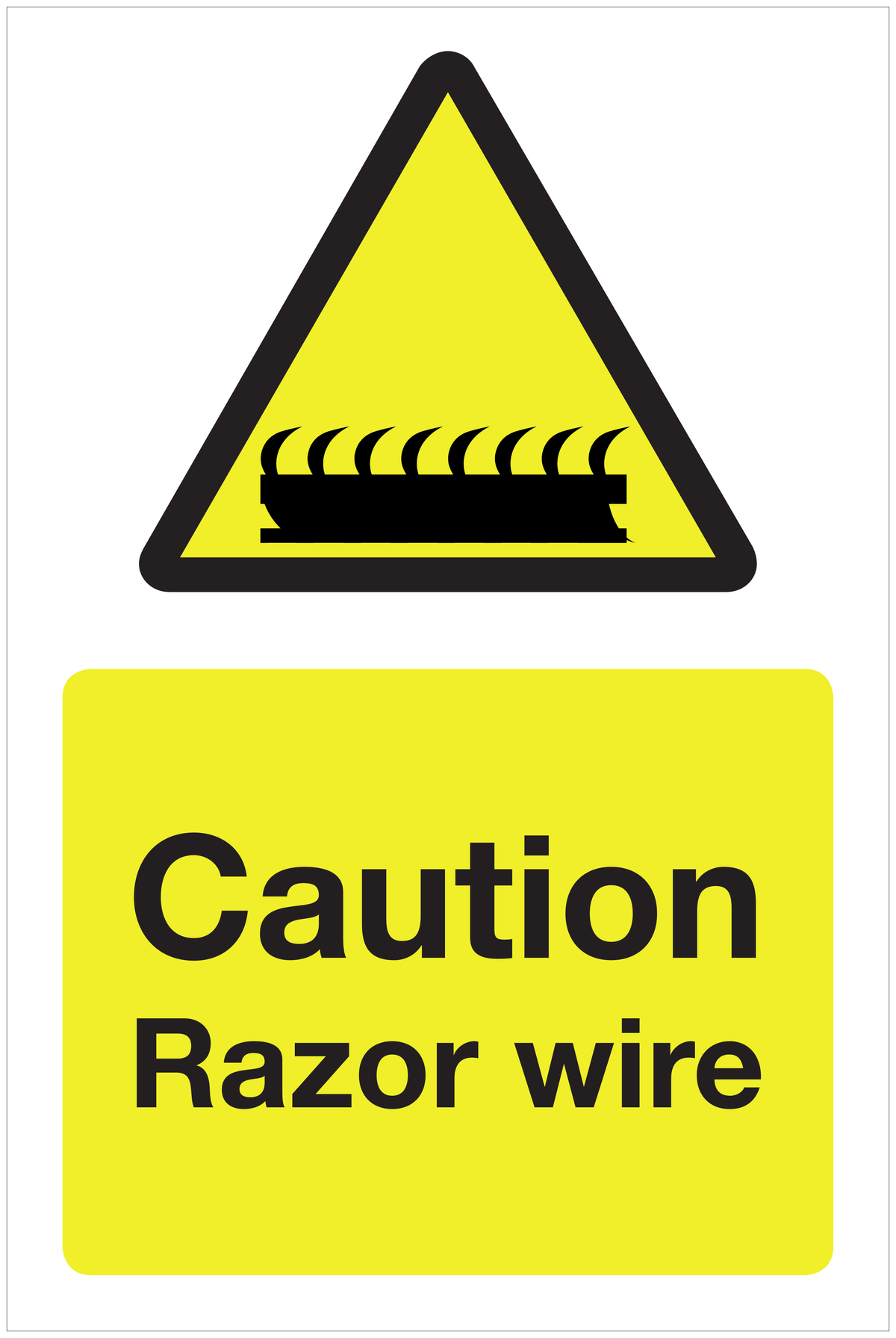 Caution Razor wire hazard sign