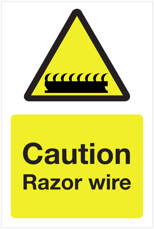 Caution Razor wire hazard sign