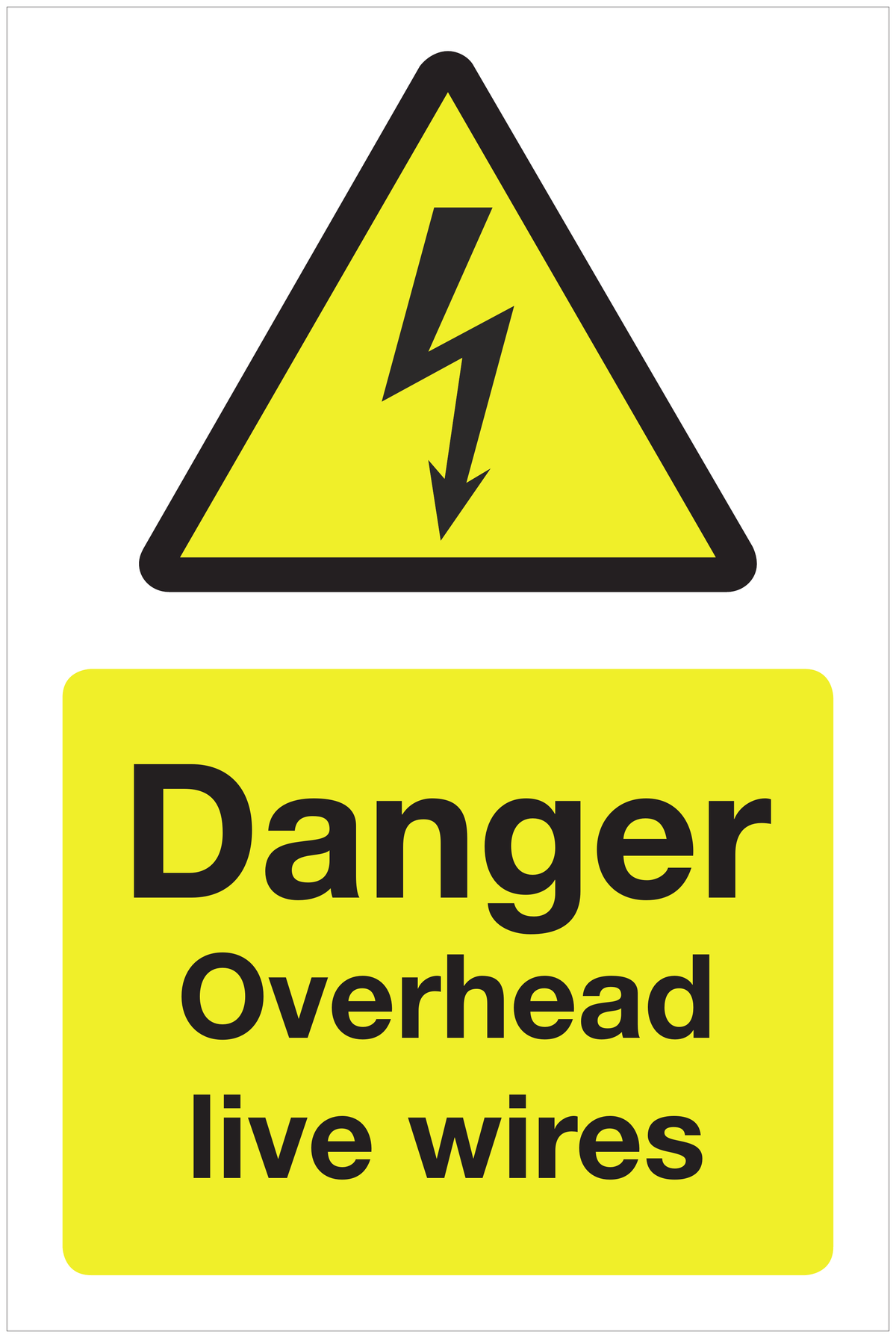 Danger Overhead live wires hazard sign
