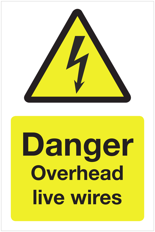 Danger Overhead live wires hazard sign