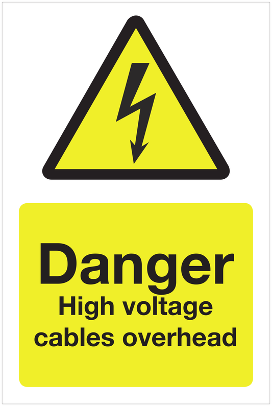 Danger High voltage cables overhead hazard sign