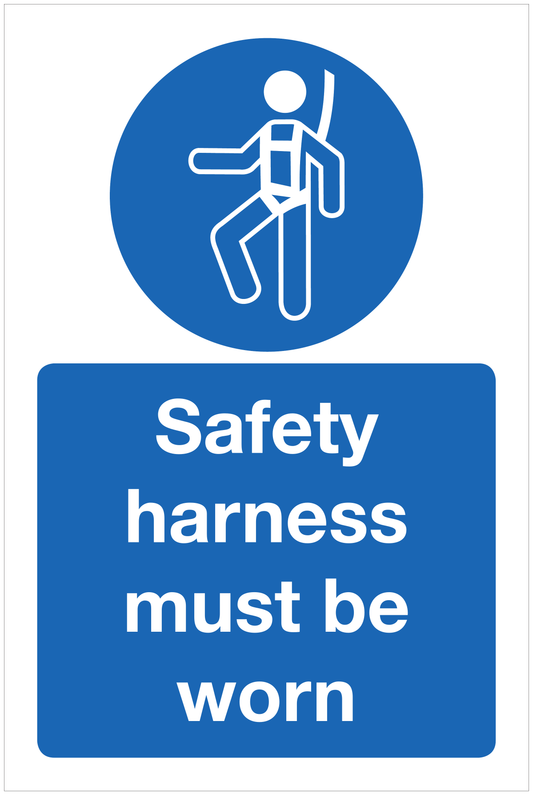 Safety harness must be worn mandatory sign