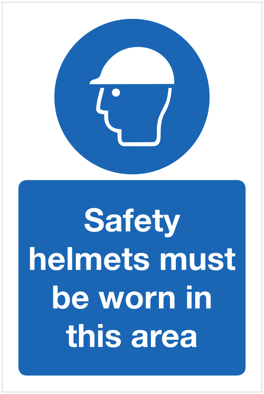 Safety helmets must be worn in this area mandatory sign