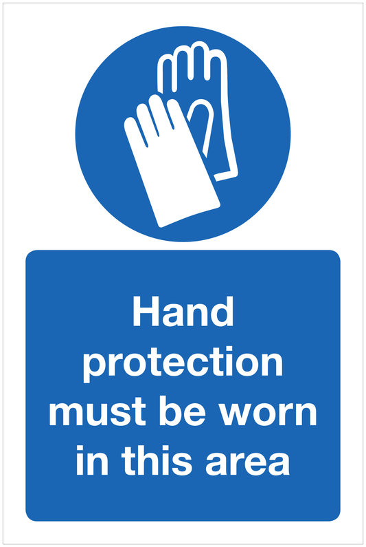 Hand protection must be worn in this area mandatory sign