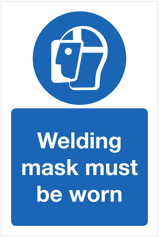 Welding mask must be worn mandatory sign