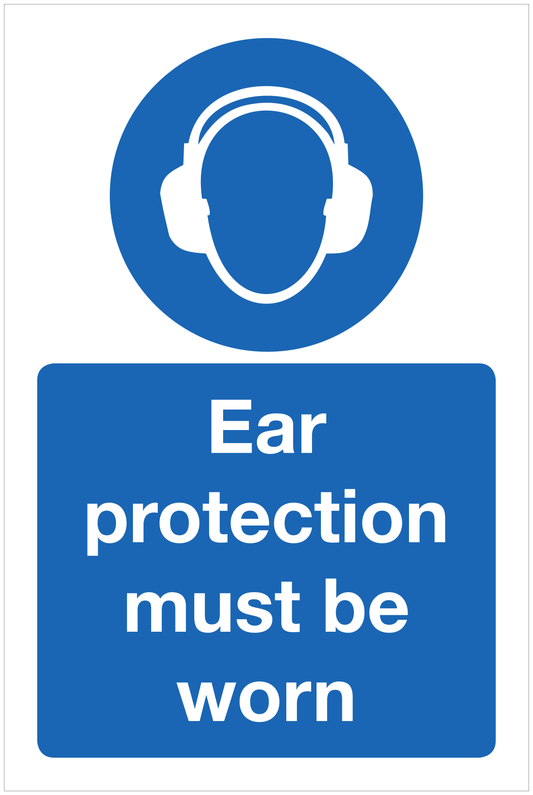 Ear protection must be worn mandatory sign
