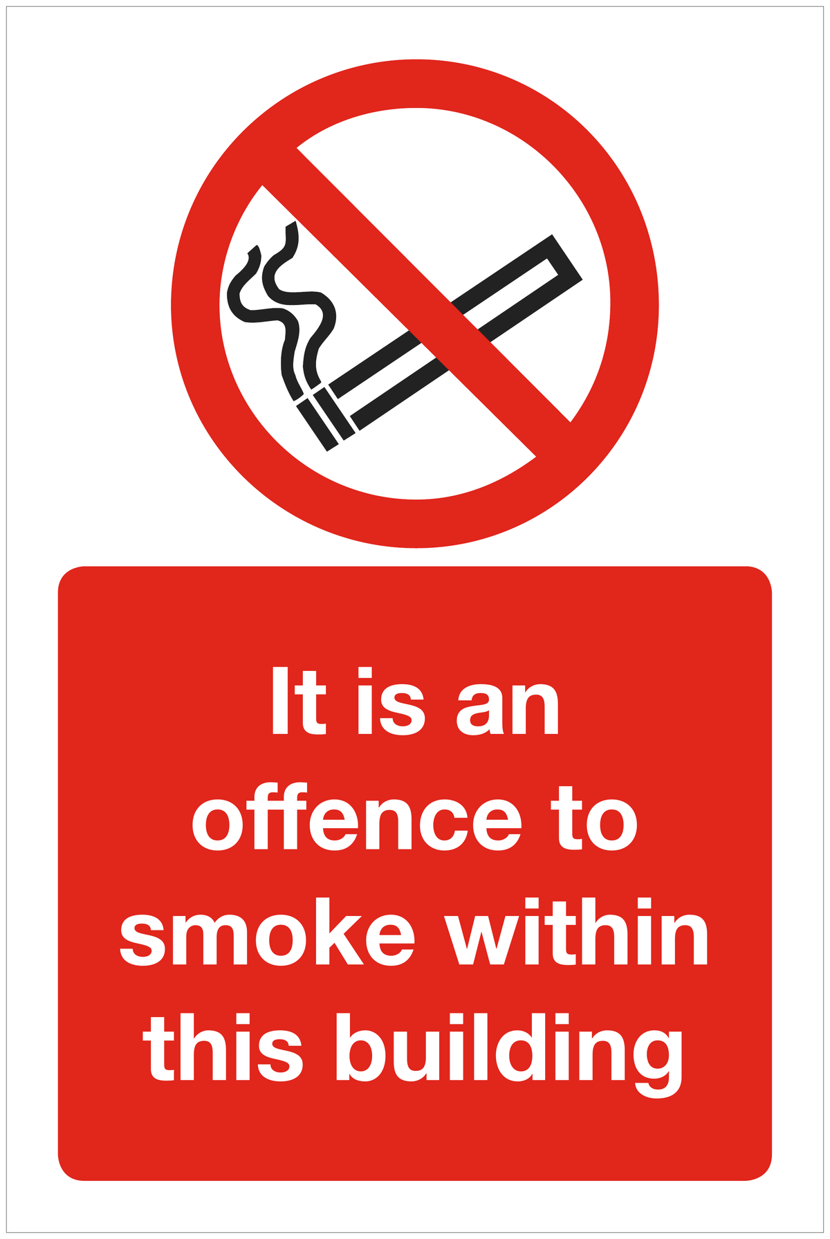 It is an offence to smoke within this building prohibition sign