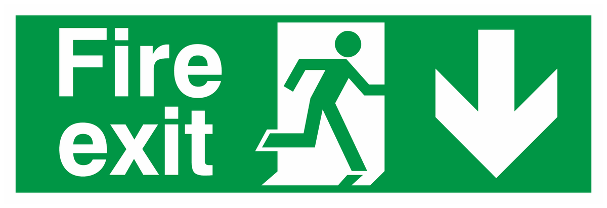 Fire Exit Running Man Right Arrow Down safety sign