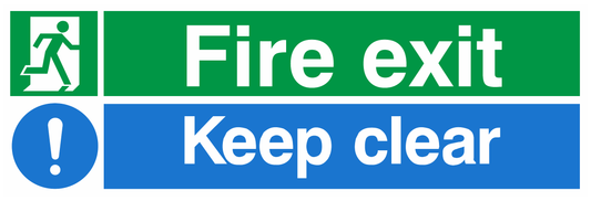 Fire Exit Keep Clear Running Man Left Blue safety sign