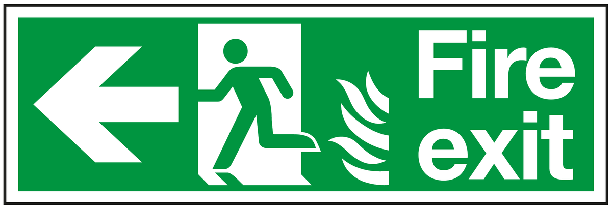 Fire Exit Running Man Left Arrow Left Flame safety sign