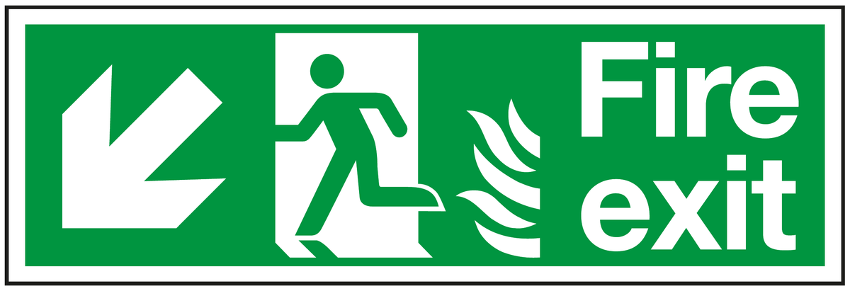 Fire Exit Running Man Left Arrow Down Left Flame safety sign