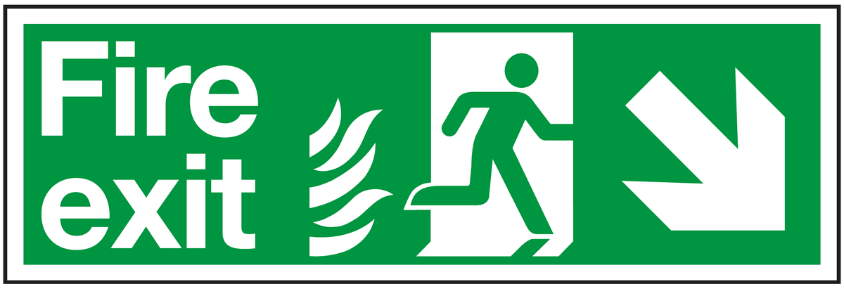 Fire Exit Running Man Right Arrow Down Right Flame safety sign