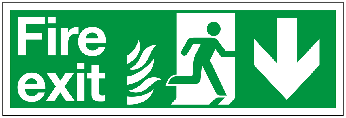 Fire Exit Running Man Right Arrow Down Flame safety sign