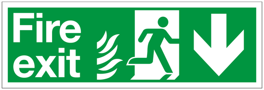 Fire Exit Running Man Right Arrow Down Flame safety sign