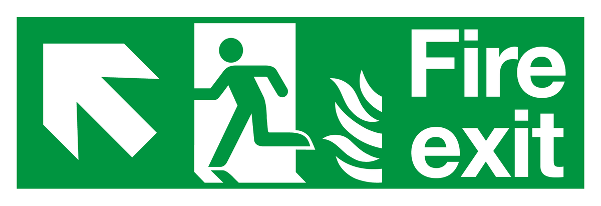 Fire Exit Running Man Left Arrow Up Left Flame safety sign