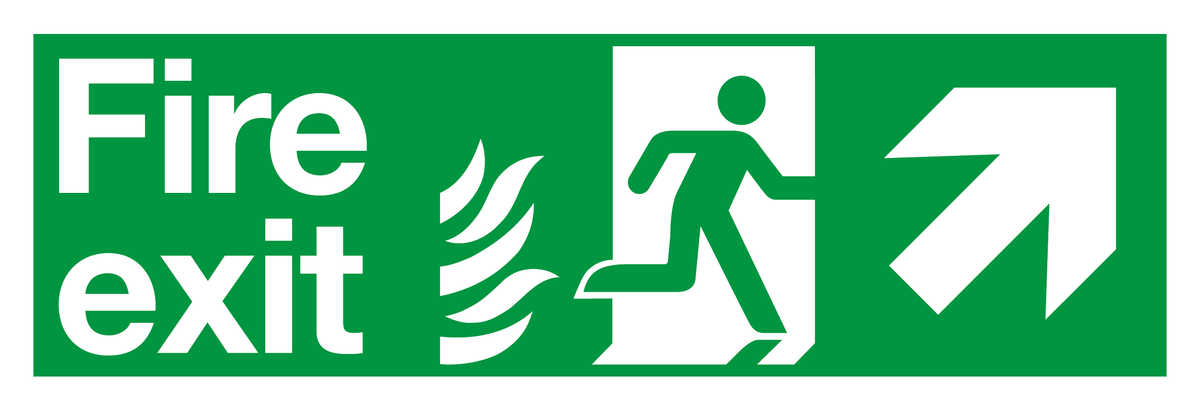 Fire Exit Running Man Right Arrow Up Right Flame safety sign