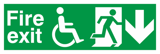 Fire Exit Wheelchair Running Man Right Arrow Down safety sign
