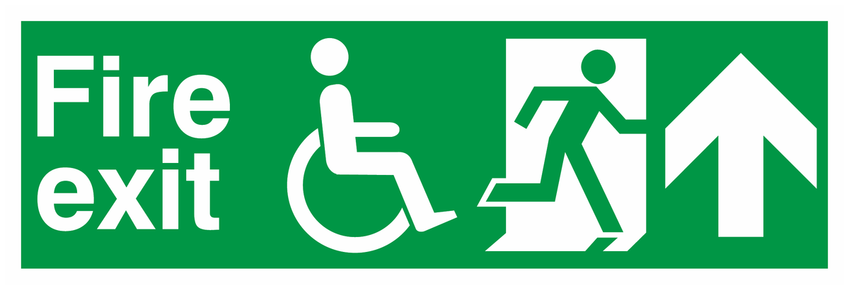 Fire Exit Wheelchair Running Man Right Arrow Up safety sign