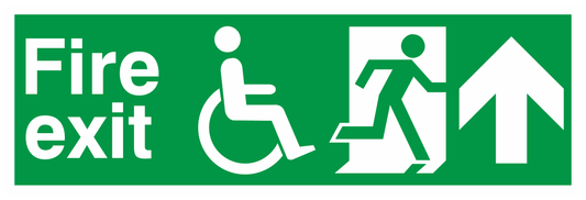 Fire Exit Wheelchair Running Man Right Arrow Up safety sign