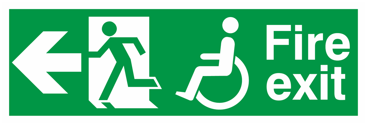 Fire Exit Wheelchair Running Man Left Arrow Left safety sign