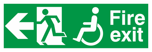 Fire Exit Wheelchair Running Man Left Arrow Left safety sign