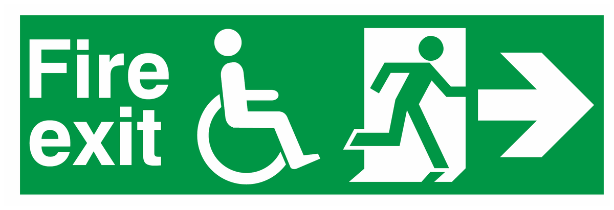 Fire Exit Wheelchair Running Man Right Arrow Right safety sign