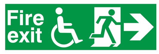 Fire Exit Wheelchair Running Man Right Arrow Right safety sign