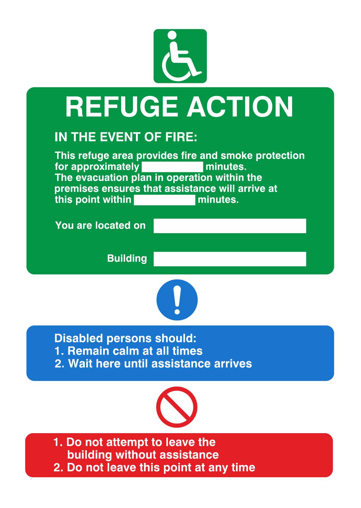 Refuge Action In The Event Of Fire safety sign