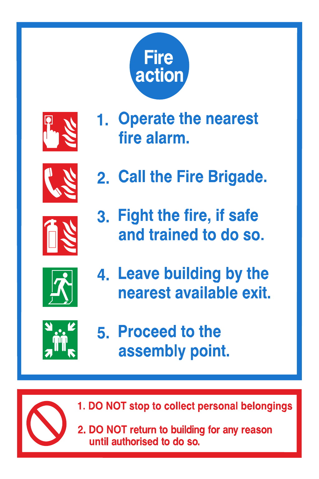 Fire Action Notice Five Step safety sign
