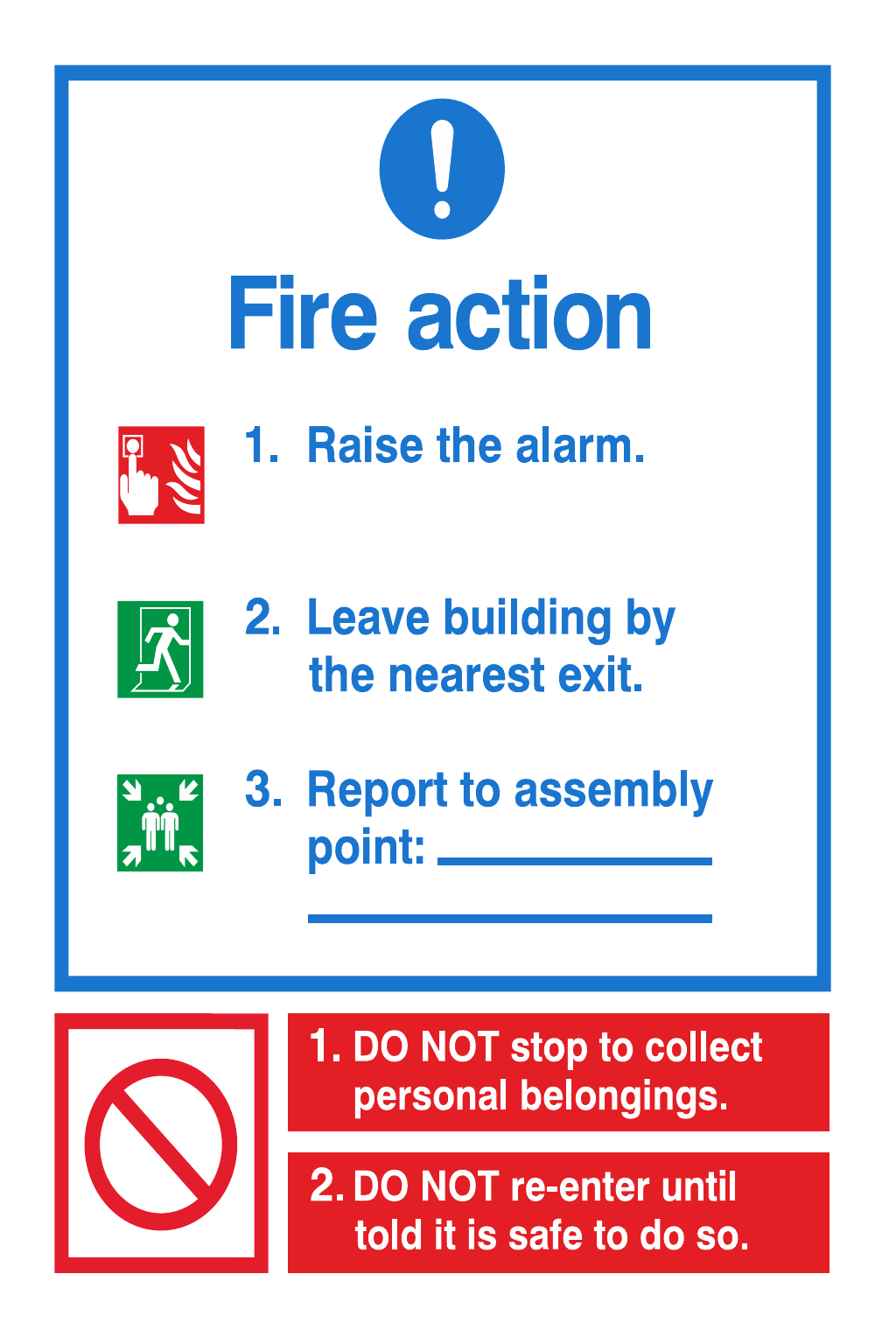 Fire Action Notice Report To Assembly Point safety sign