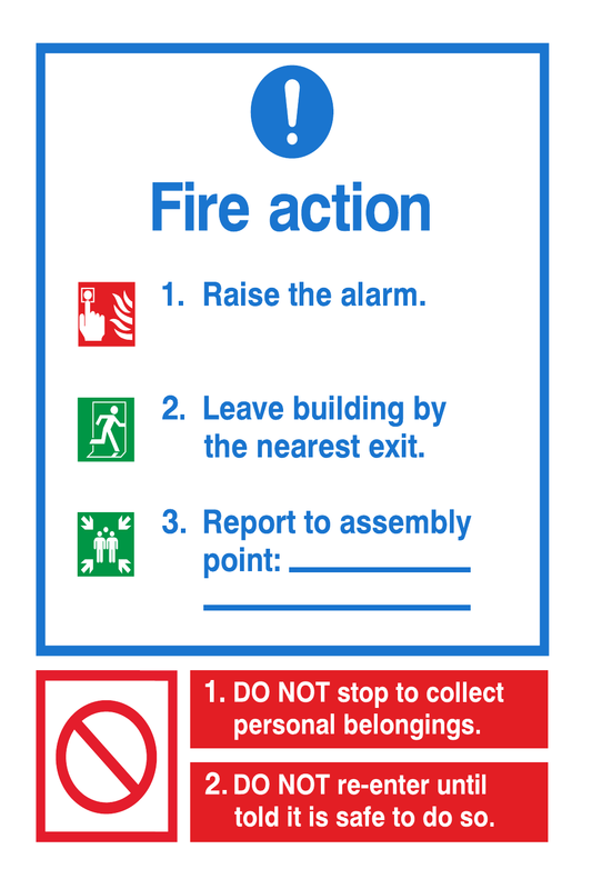 Fire Action Notice Report To Assembly Point safety sign
