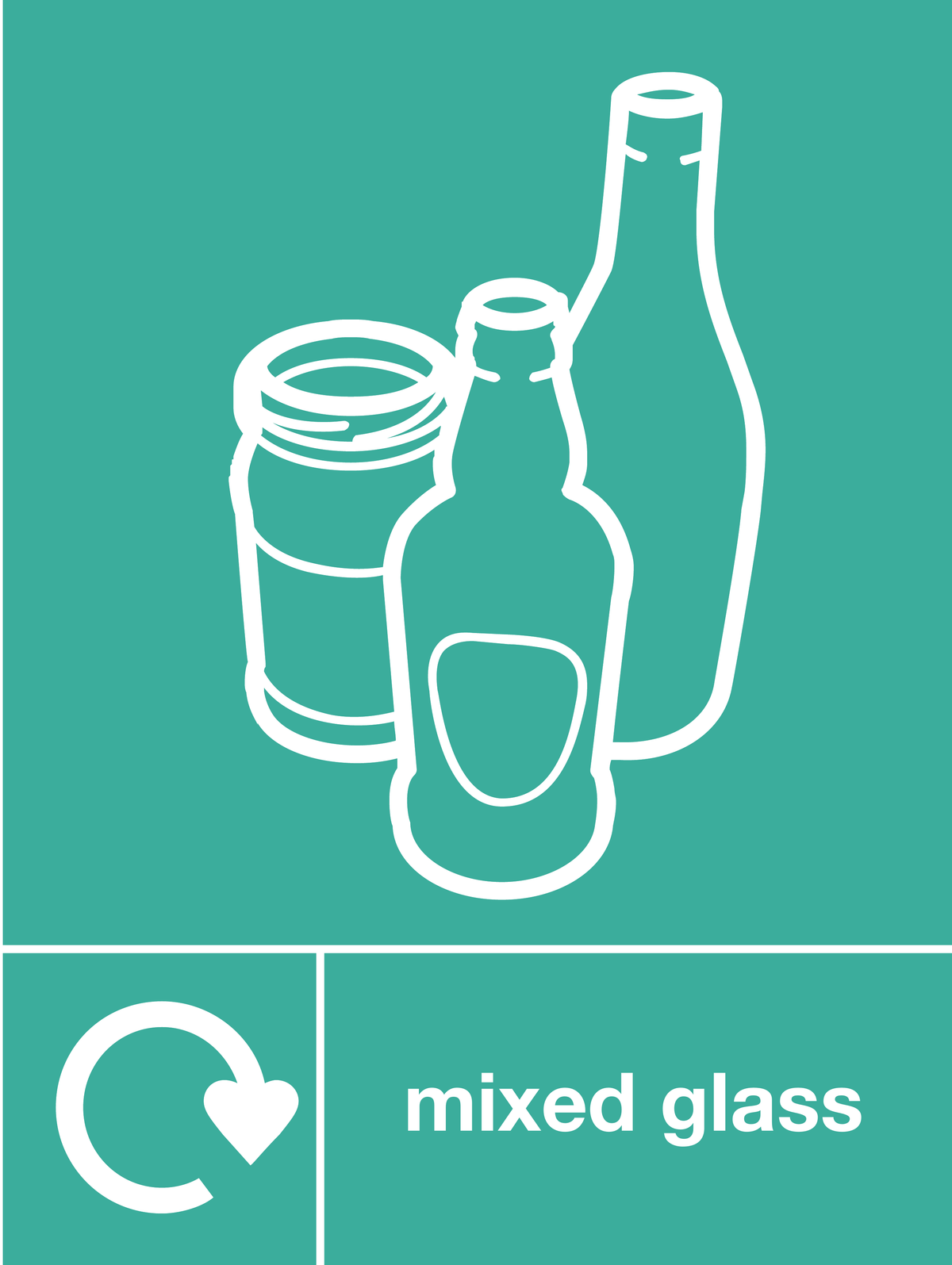 Mixed glass skip & recycle sign