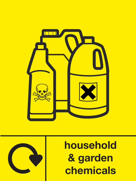Household & garden chemicals skip & recycle sign