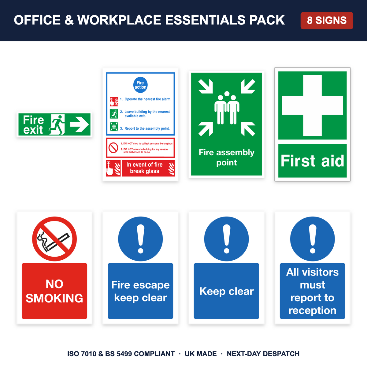 Office and workplace essentials sign pack - 8 safety signs included
